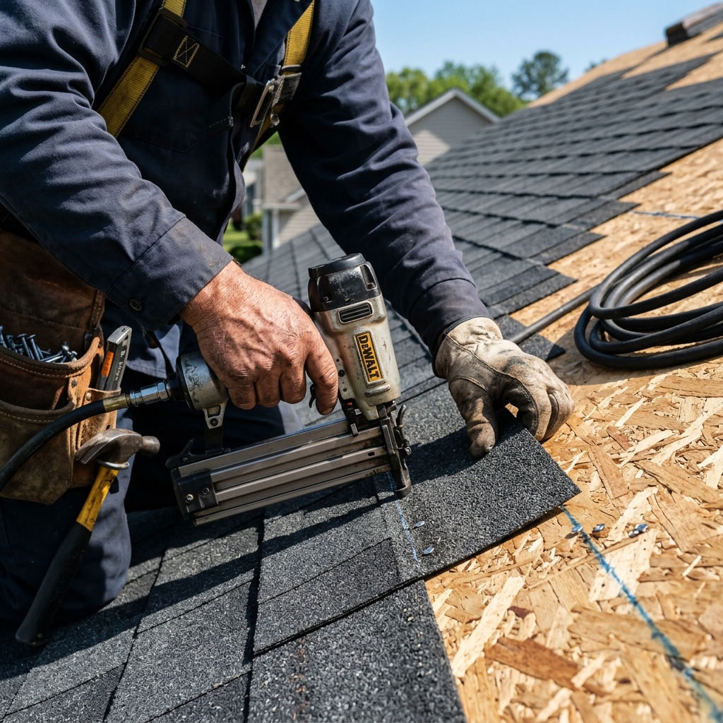 Roofer working on a residential property